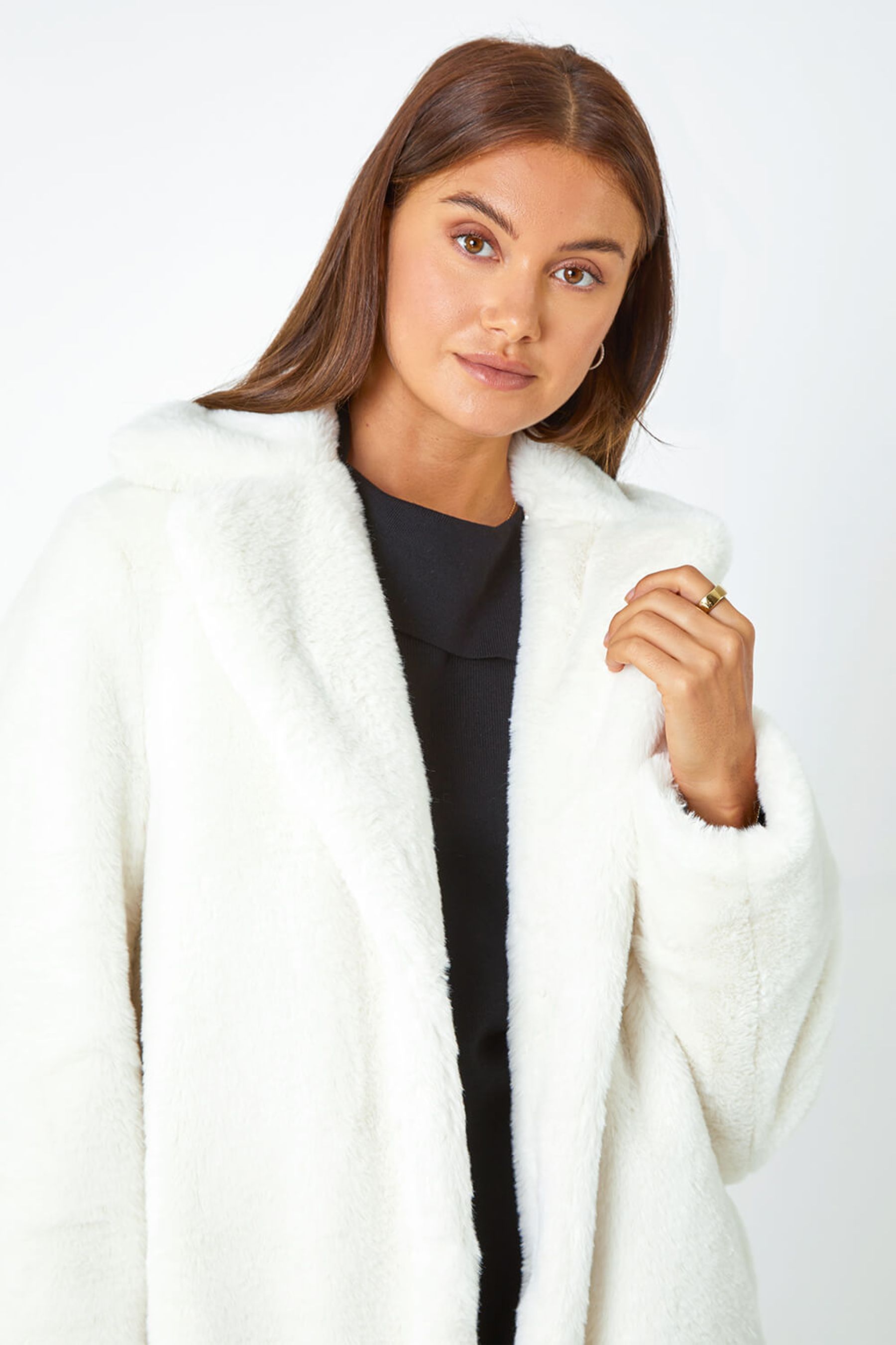 Roman White Faux Fur Longline Coat