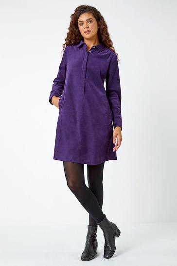 Roman Purple Corduroy Tunic Shirt Dress