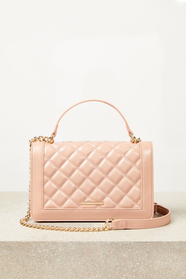 Lipsy Nude Pink Quilted Chain Crossbody Bag