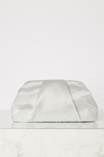 Lipsy Silver Pleated Pouch Clutch Bag