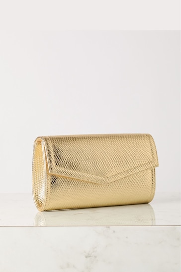 Lipsy Gold Foldover Ocassion Envelope Clutch Bag