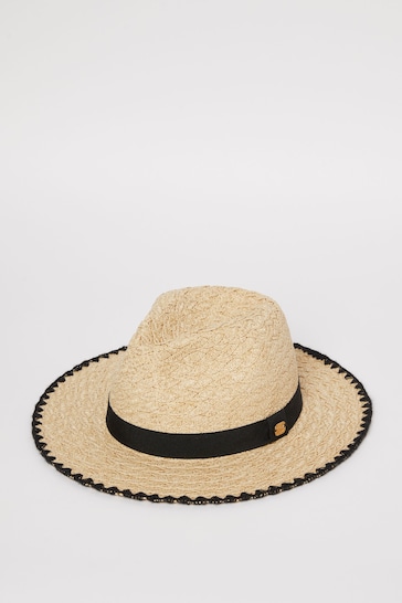 Lipsy Black Whipstitch Straw Fedora Hat