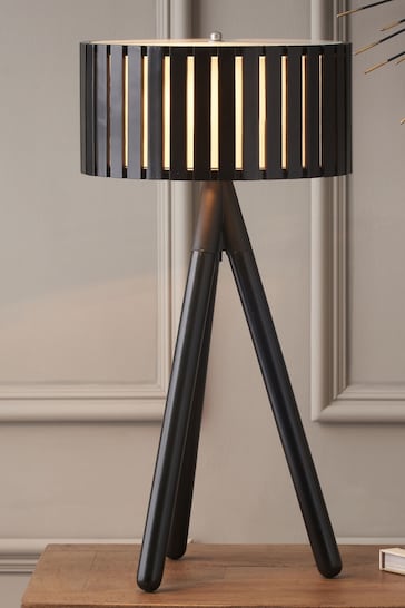 Pacific Black Rabanne Slatted Wood Tripod Table Lamp
