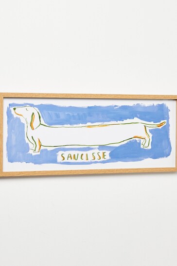 Oliver Bonas Blue Saucisse Dog Framed Wall Art
