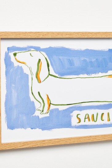 Oliver Bonas Blue Saucisse Dog Framed Wall Art