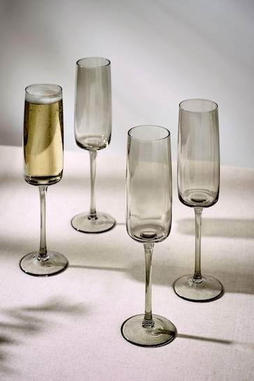 Set of 4 Smoke Grey Angular Champagne Flutes