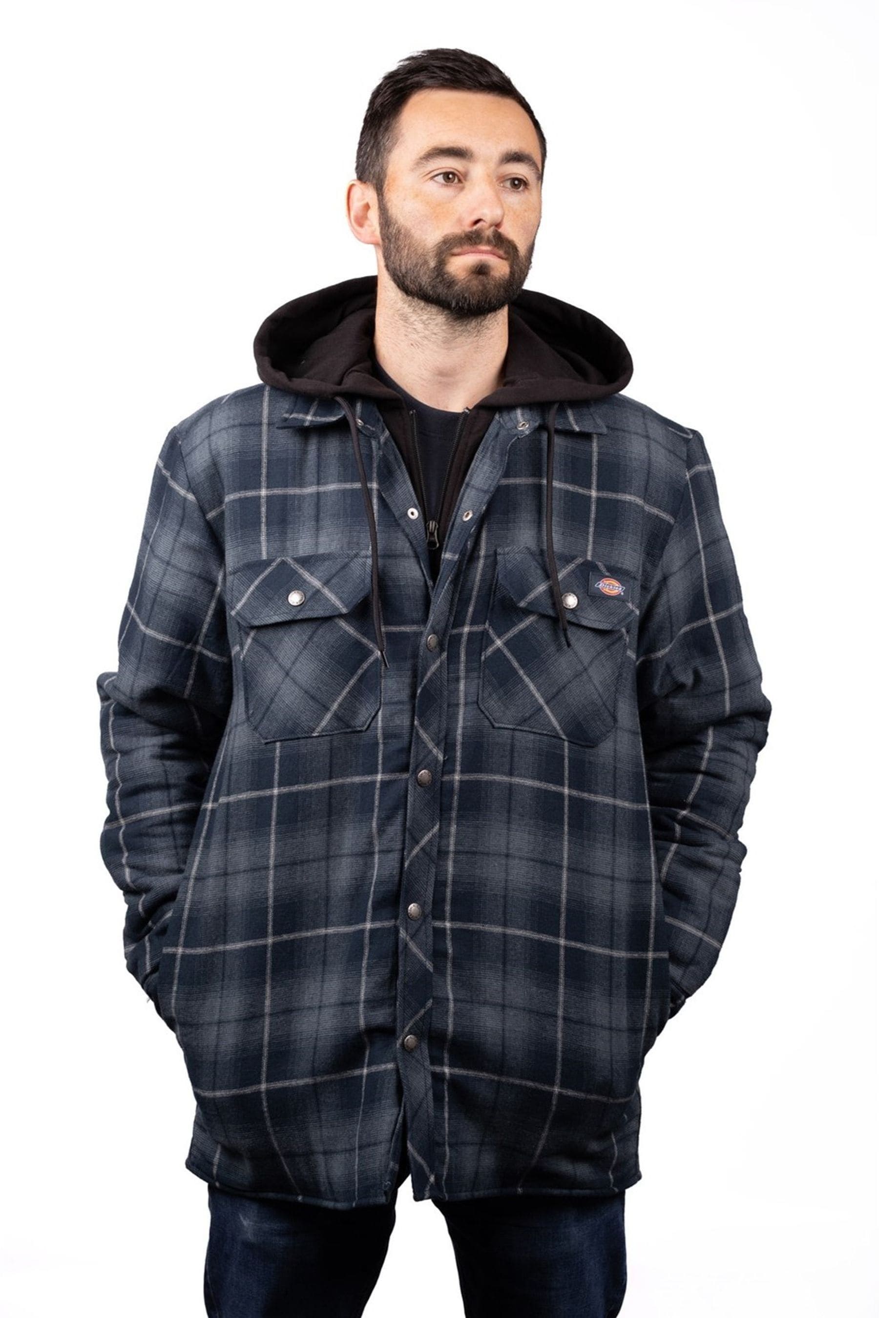 Buy Dickies Blue Fleece Hood Flannel Shirt Jacket from the Next UK