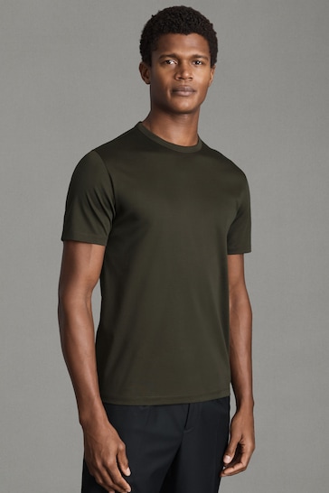 Reiss Dark Olive Day Mercerised Cotton Crew Neck T-Shirt