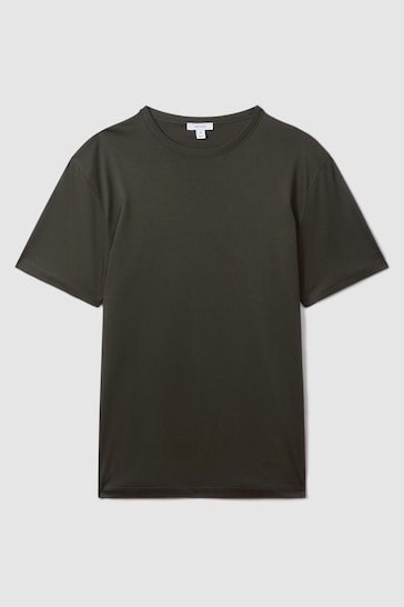 Reiss Dark Olive Day Mercerised Cotton Crew Neck T-Shirt