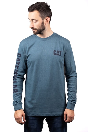 Caterpillar Blue Trademark Banner Long Sleeve T-Shirt