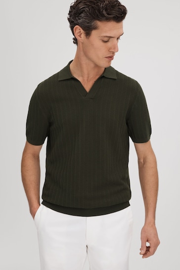Reiss Hunting Green Mickey Textured Modal Blend Open Collar Shirt
