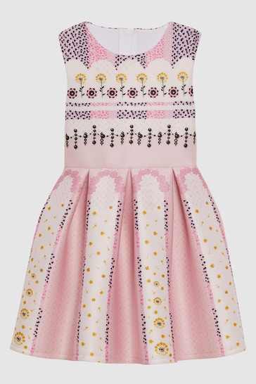 Reiss Pink Lana Junior Scuba Floral Print faded-wash Dress