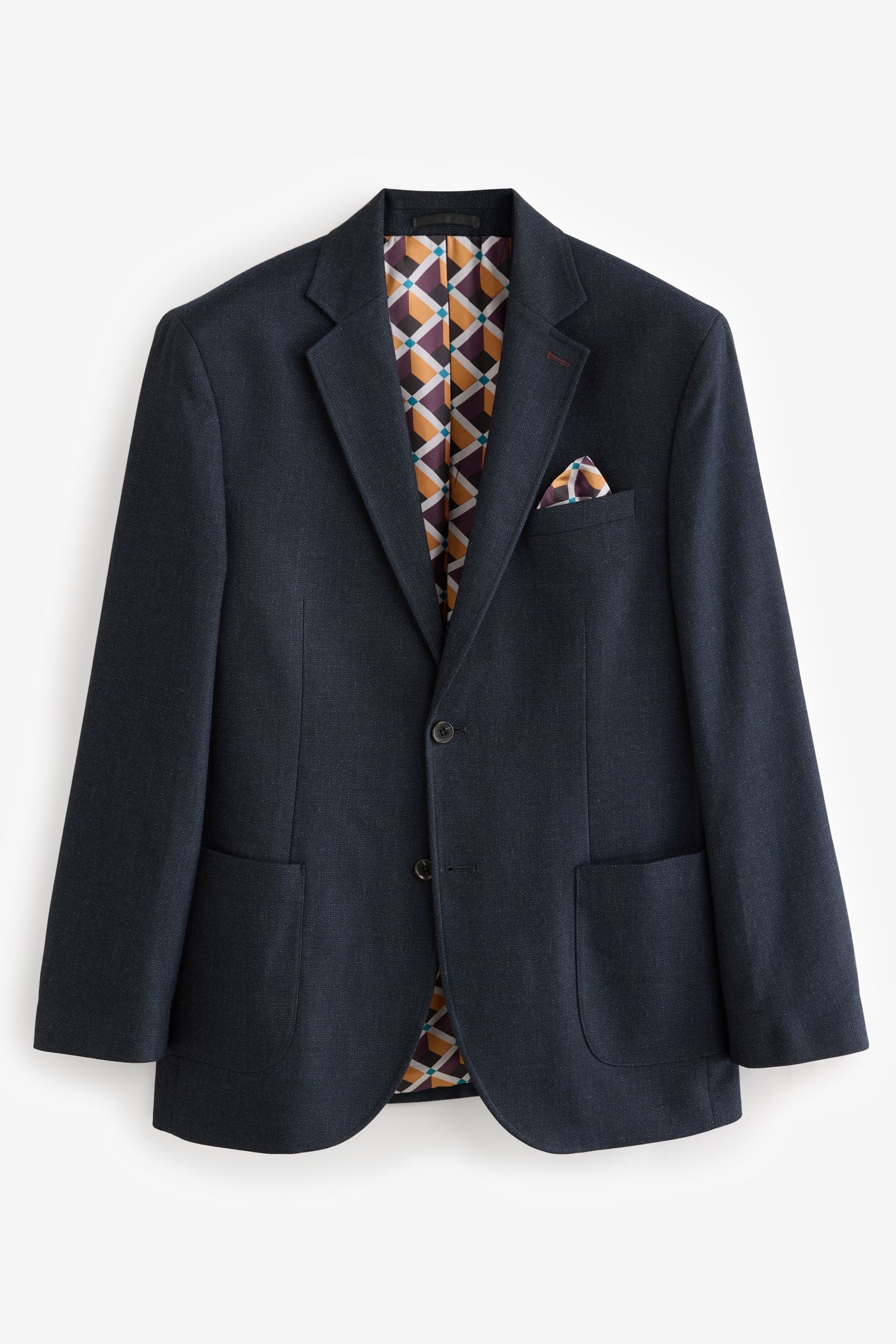Navy Blue Regular Fit Textured Smart Blazer