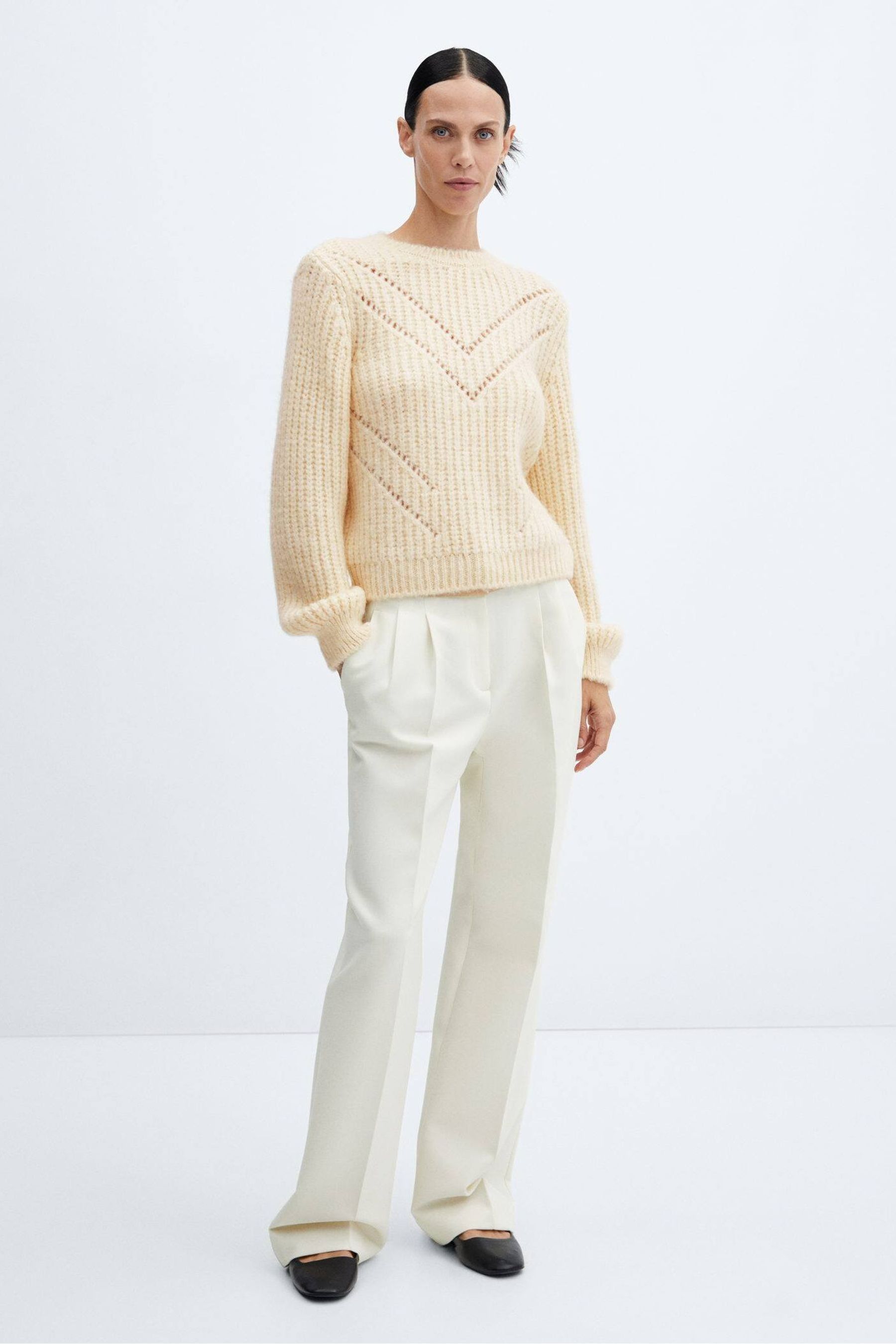 Mango Round Neck Chevron Detail Knit Jumper