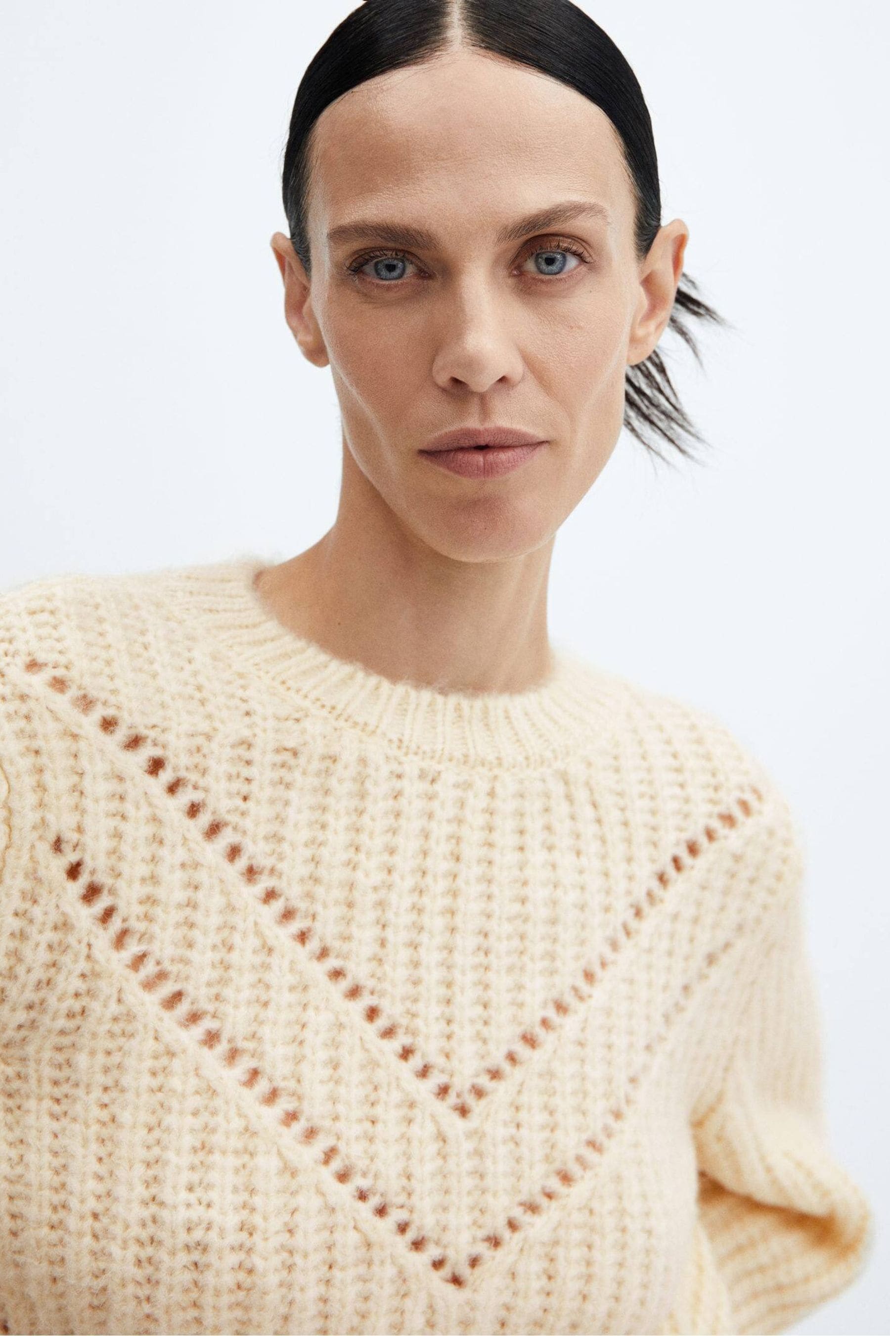 Mango Round Neck Chevron Detail Knit Jumper
