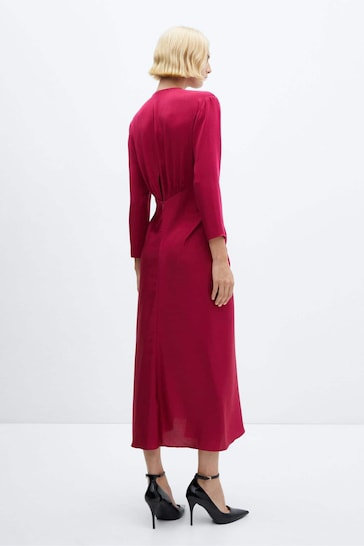 Mango Pink Midi Satin Dress with Knot