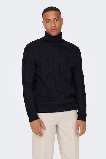 Only & Sons Blue Cable Knit Cosy Jumper