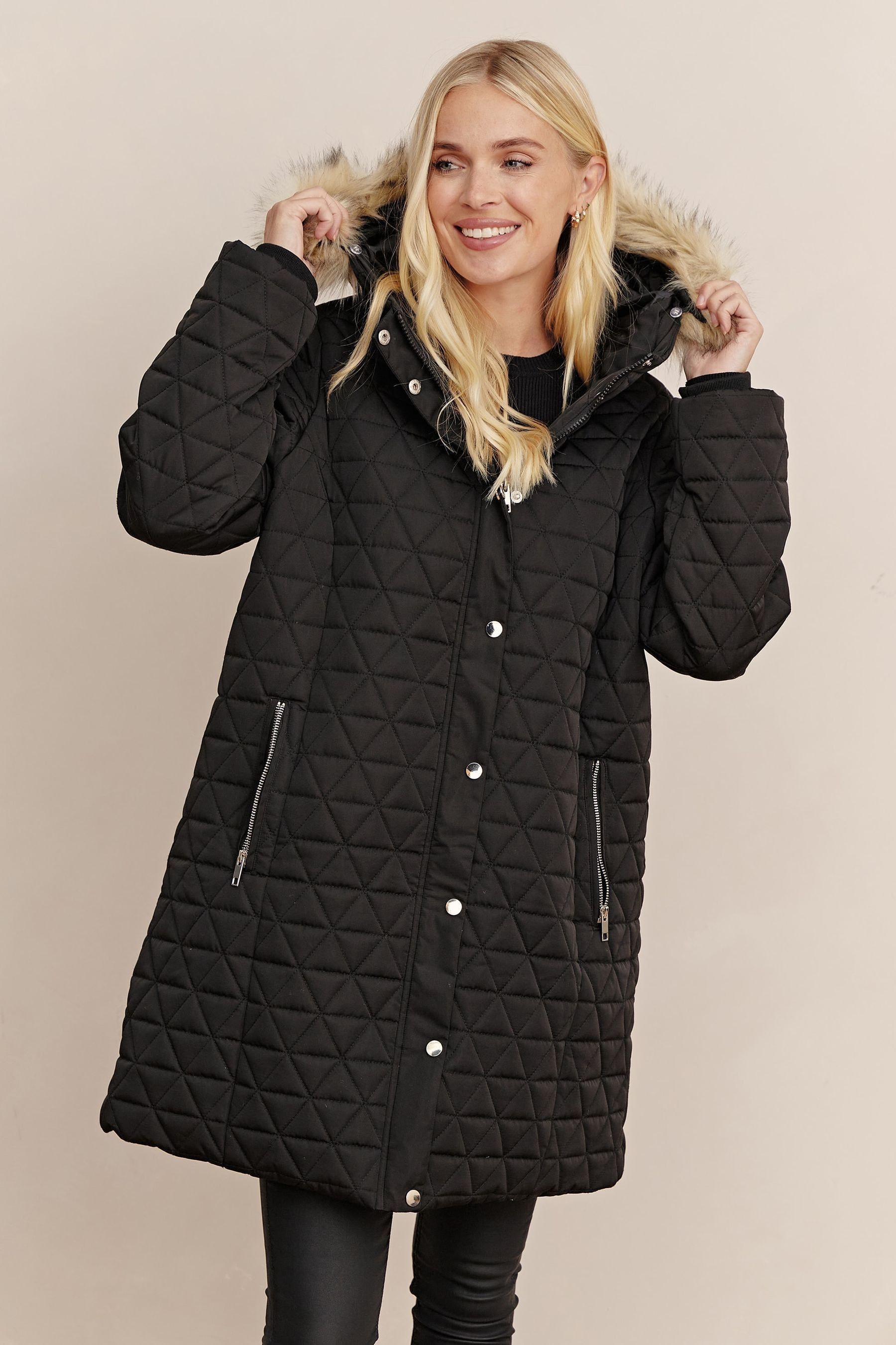 Society 8 Romy Black Quilted Faux Fur Puffer Coat