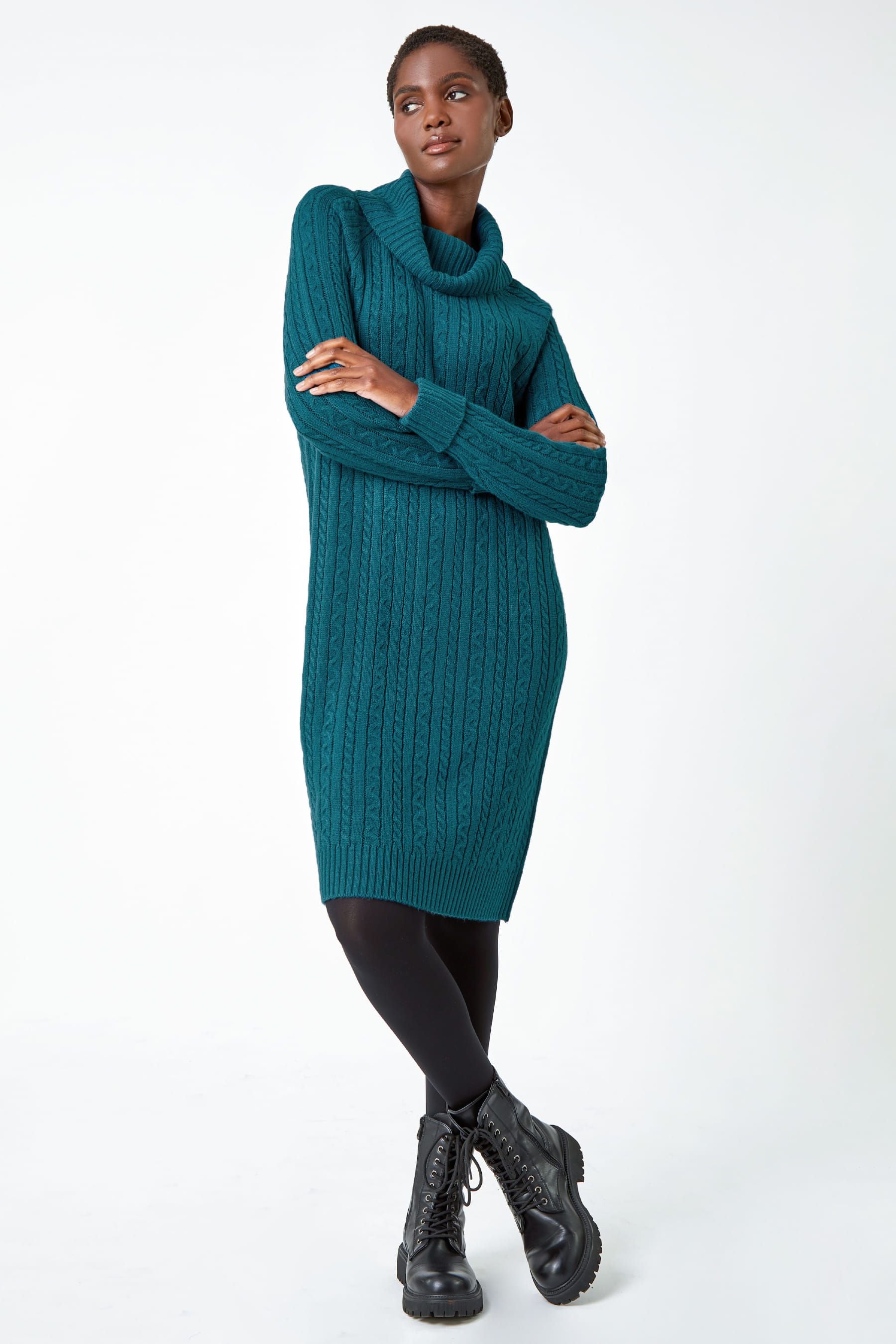 Buy Roman Dark green Roll Neck Knitted Jumper Dress from the Next UK online shop