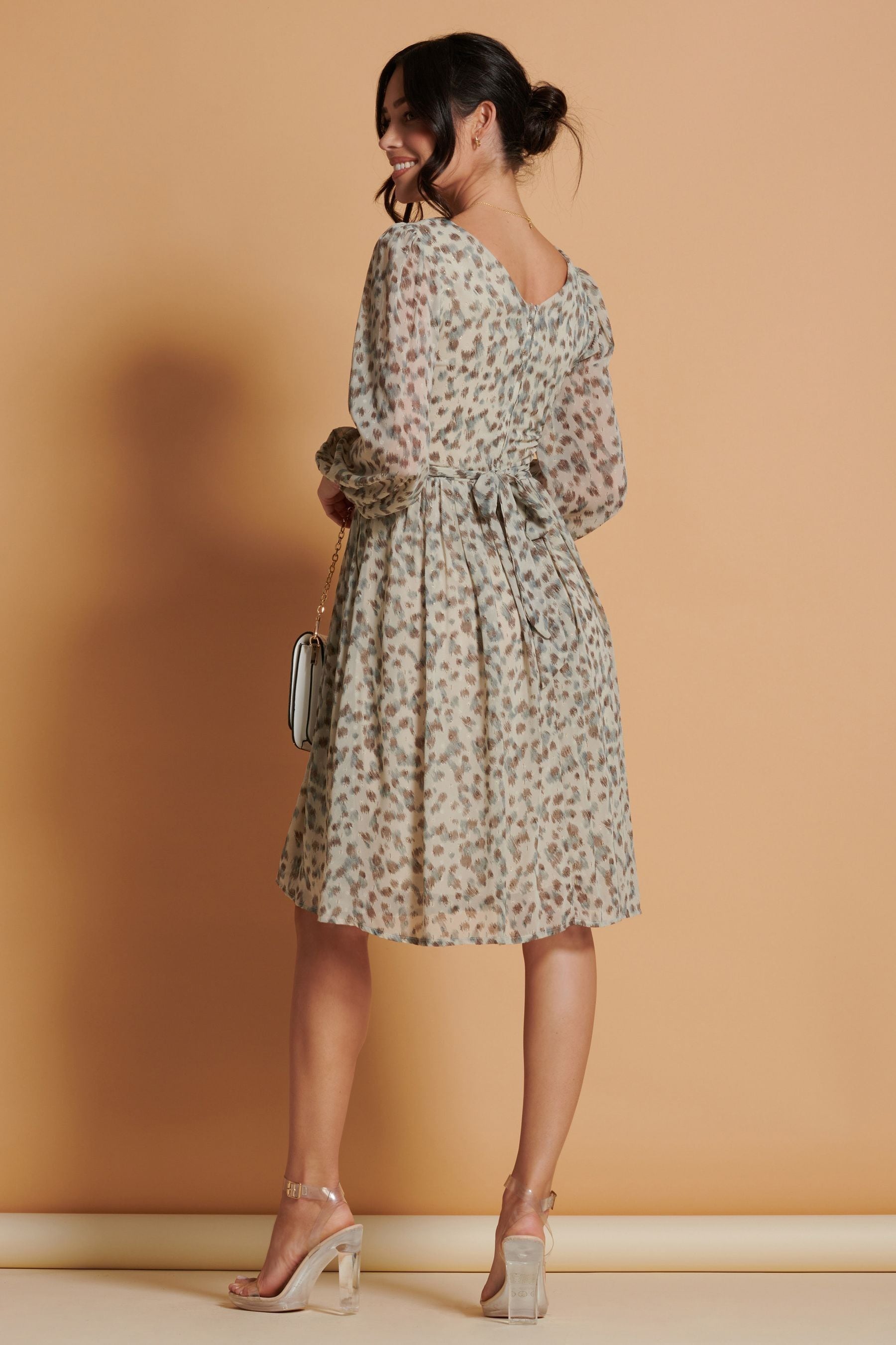 Buy Jolie Moi Cream Long Sleeve Chiffon Midi Dress from the Next