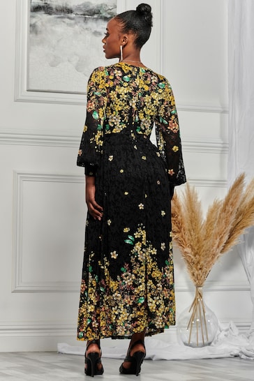 Jolie Moi Black Symmetrical Print Amica Lace Maxi Dress