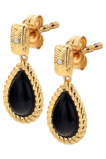 Hot Diamonds Gold Tone X JJ Black Onyx Oval Earrings