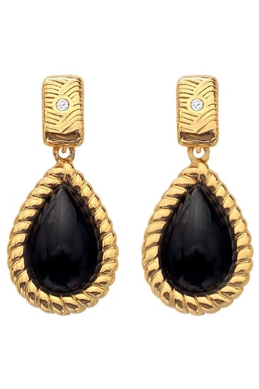 Hot Diamonds Gold Tone X JJ Black Onyx Oval Earrings