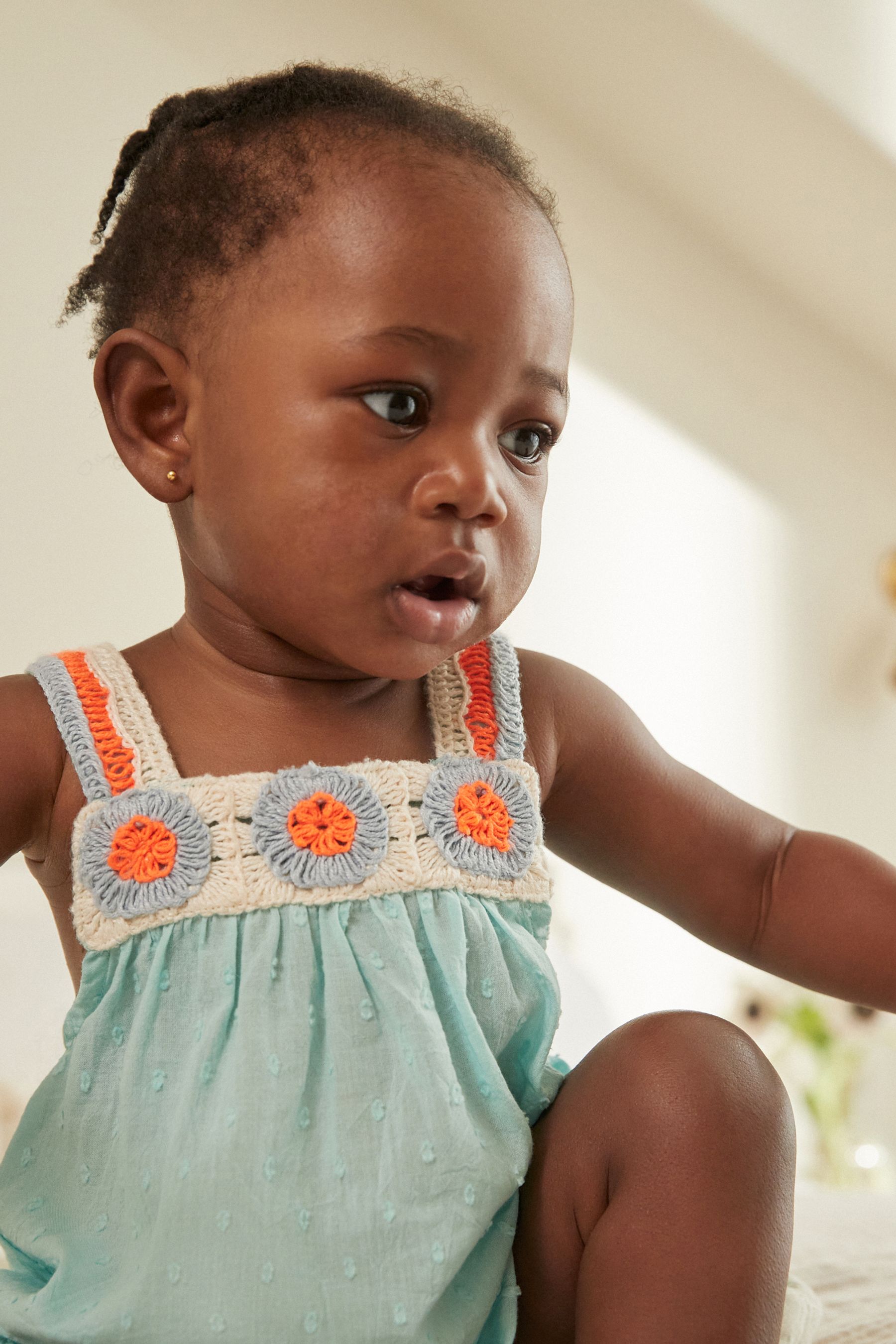 Buy Aqua Blue Coral Baby Crochet Bloomer 100 Cotton Romper 0mths 2yrs from the Next UK online shop