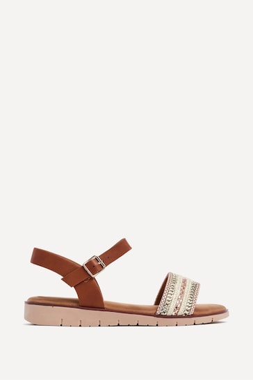 Linzi Brown Faye Flat Sandals With Embellished Upper Detail