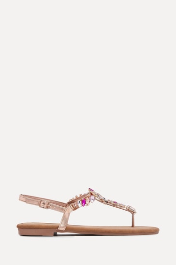 Linzi Pink Viola Flat T Bar Diamante Trim Sandals