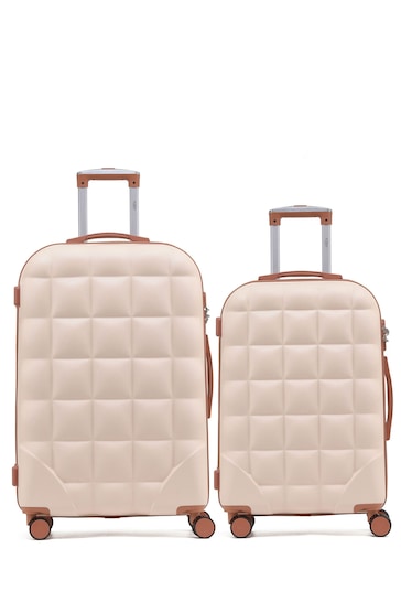 Flight Knight Medium Cream Check-In & Small Carry-On Bubble Hardcase Travel Luggage Set Of 2