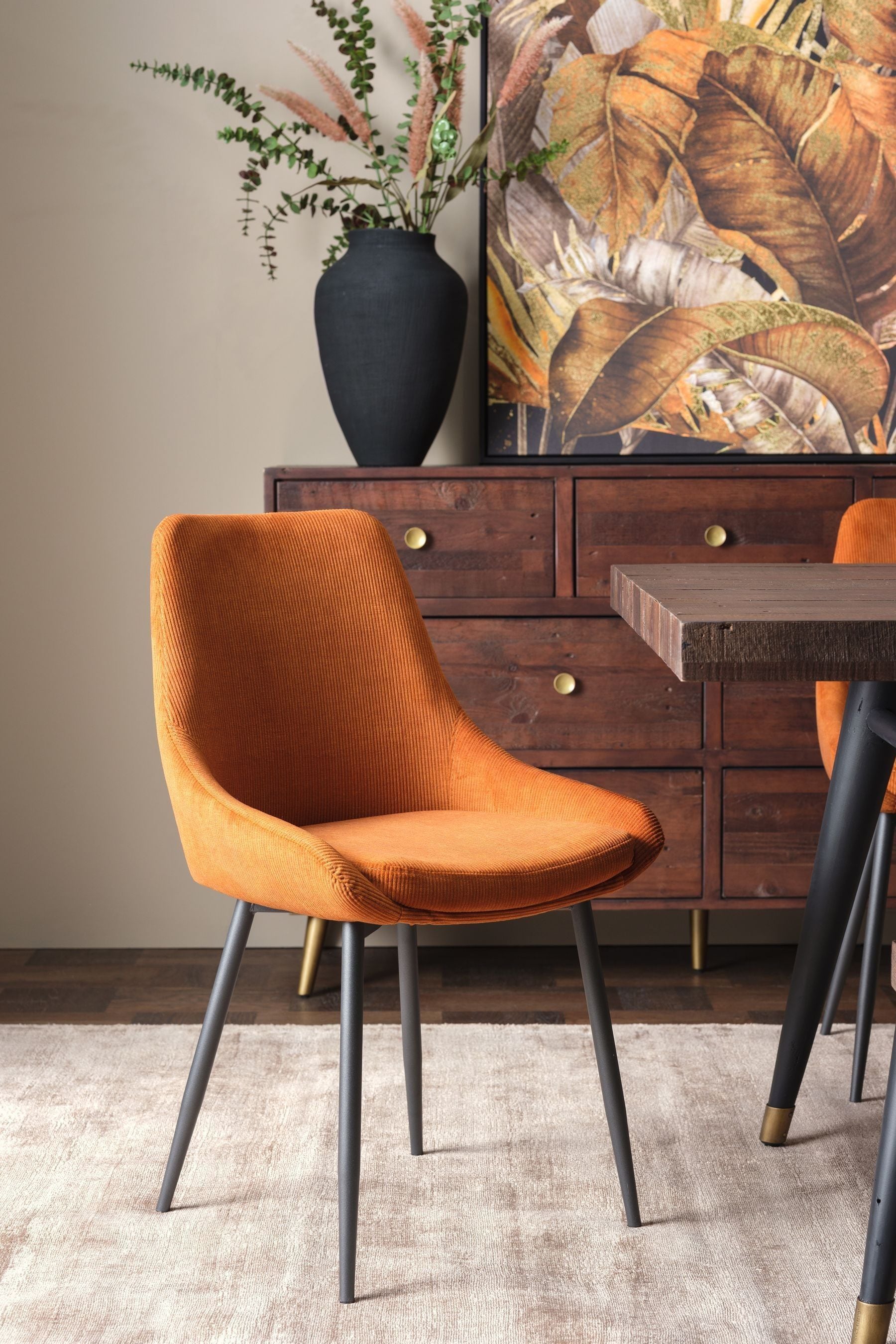Orange fabric sale dining chairs