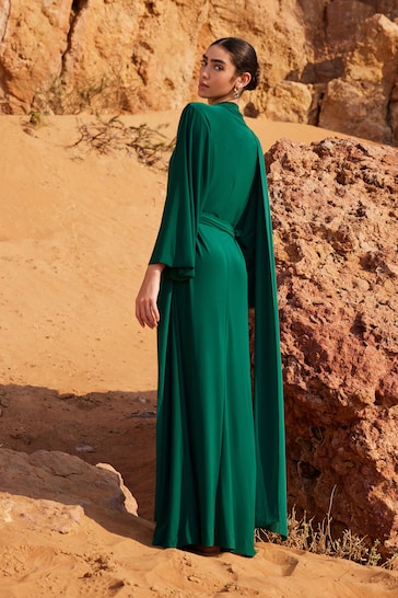 Forest Green Long Sleeve Scarf Maxi Dress