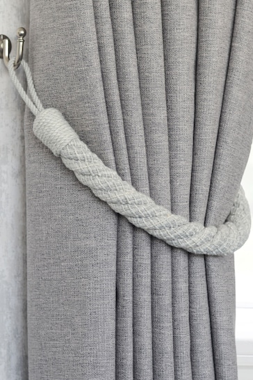 Laura Ashley Pale Steel Grey Set of Two Felton Rope Tie Backs