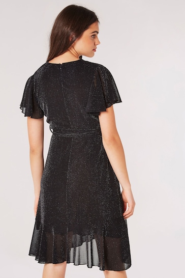 Apricot Black Angel Sleeve Wrap Sparkle Dress