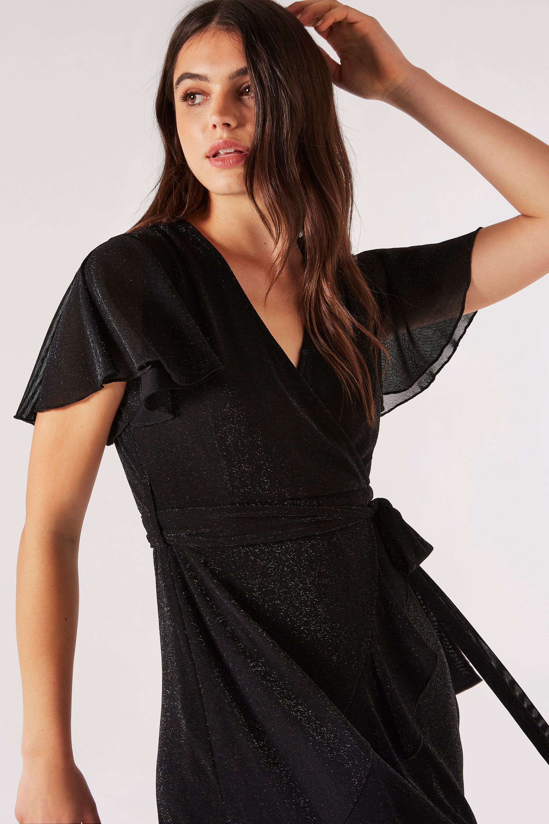 Black sparkle wrap dress shop