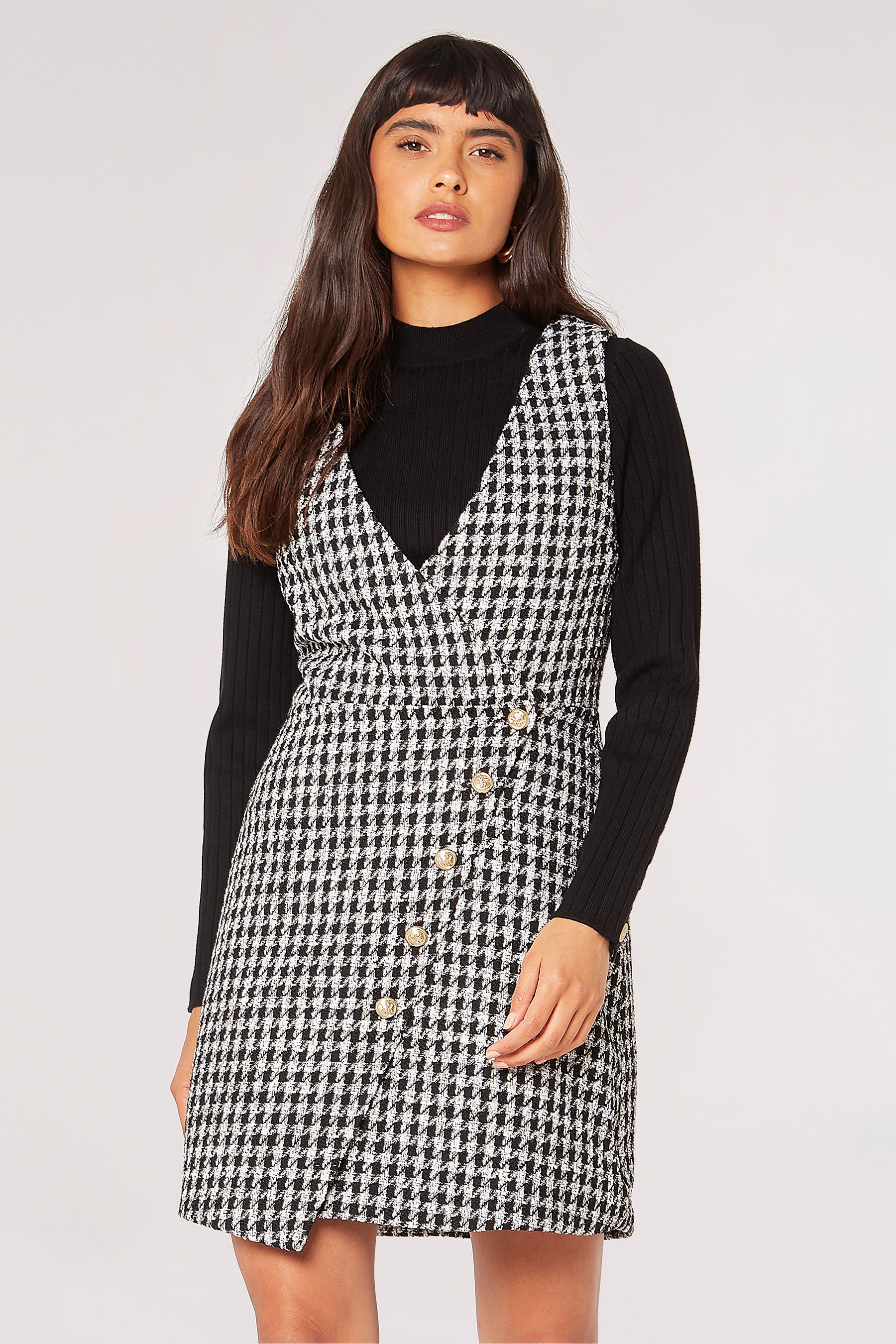 Apricot Black Dogtooth Dress