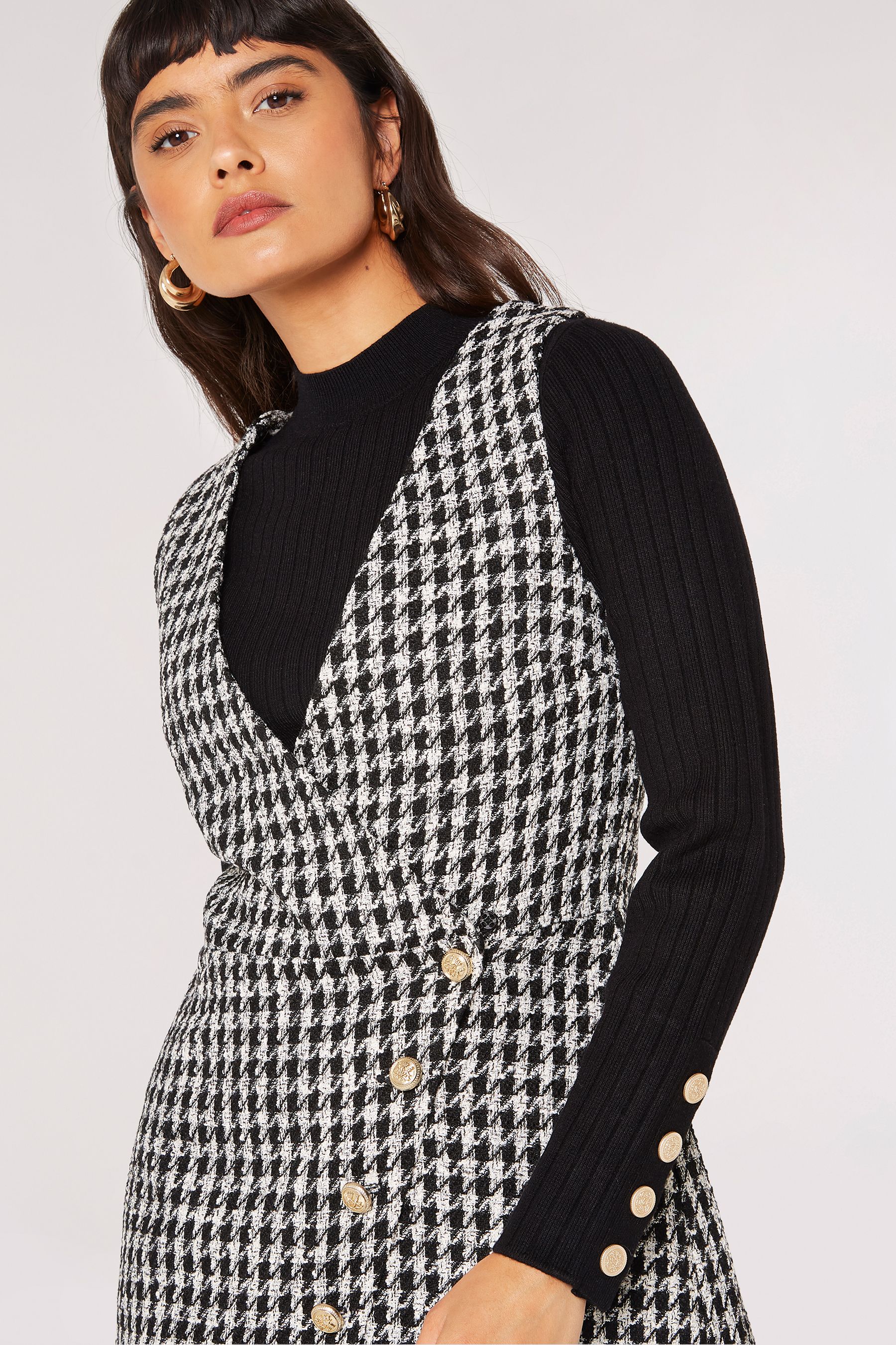 Buy Apricot Black Dogtooth Dress from the Next UK online shop