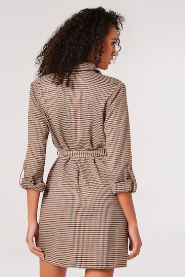 Apricot Brown Heritage Check Tie Shirt Dress