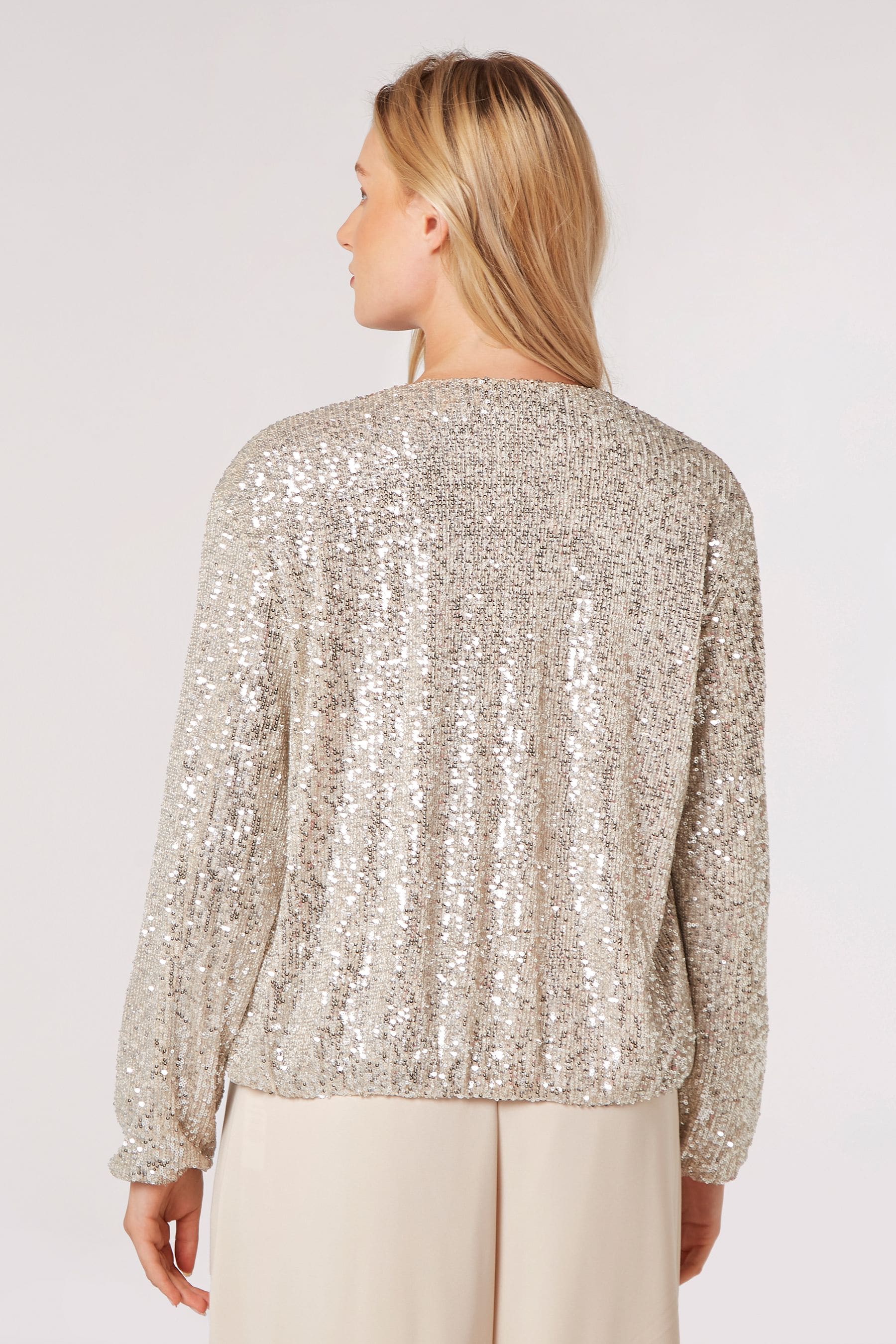 Apricot Silver Sequins Bomber Jacket