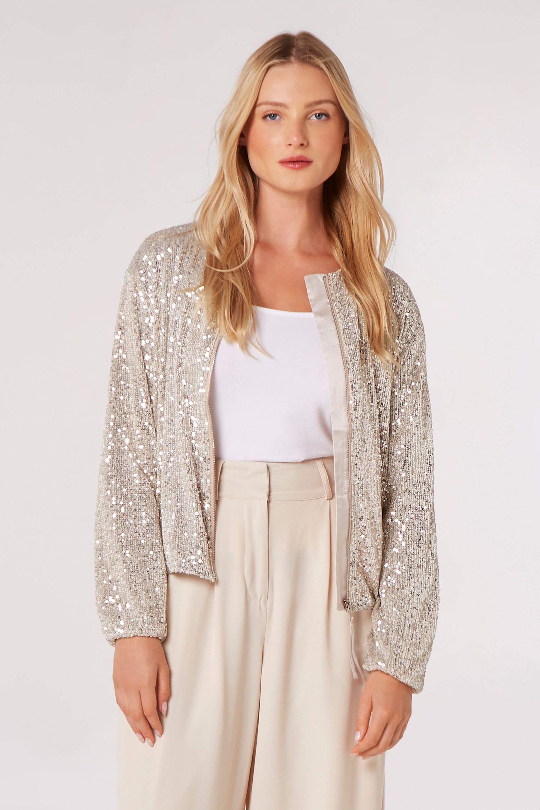 Silver glitter online bomber jacket