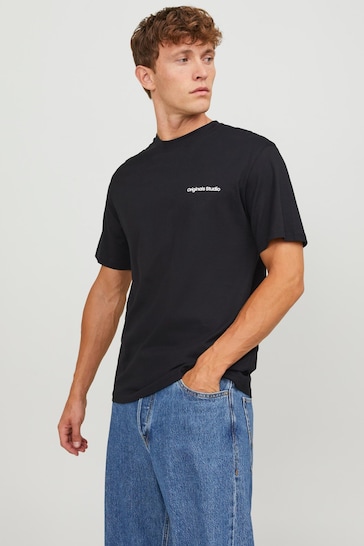 JACK & JONES Black Short Sleeve Back Printed T-Shirt