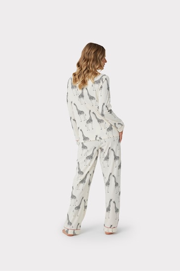 Chelsea Peers Cream Giraffe Button Up Long Pyjama Set