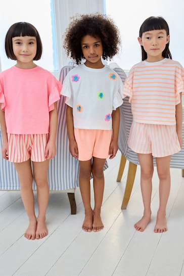 Fluro Orange/Pink Ruffle Short Sleeve Pyjamas 3 Pack (9mths-16yrs)