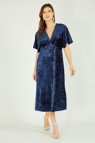 Yumi Blue Velvet Kimono Midi Dress