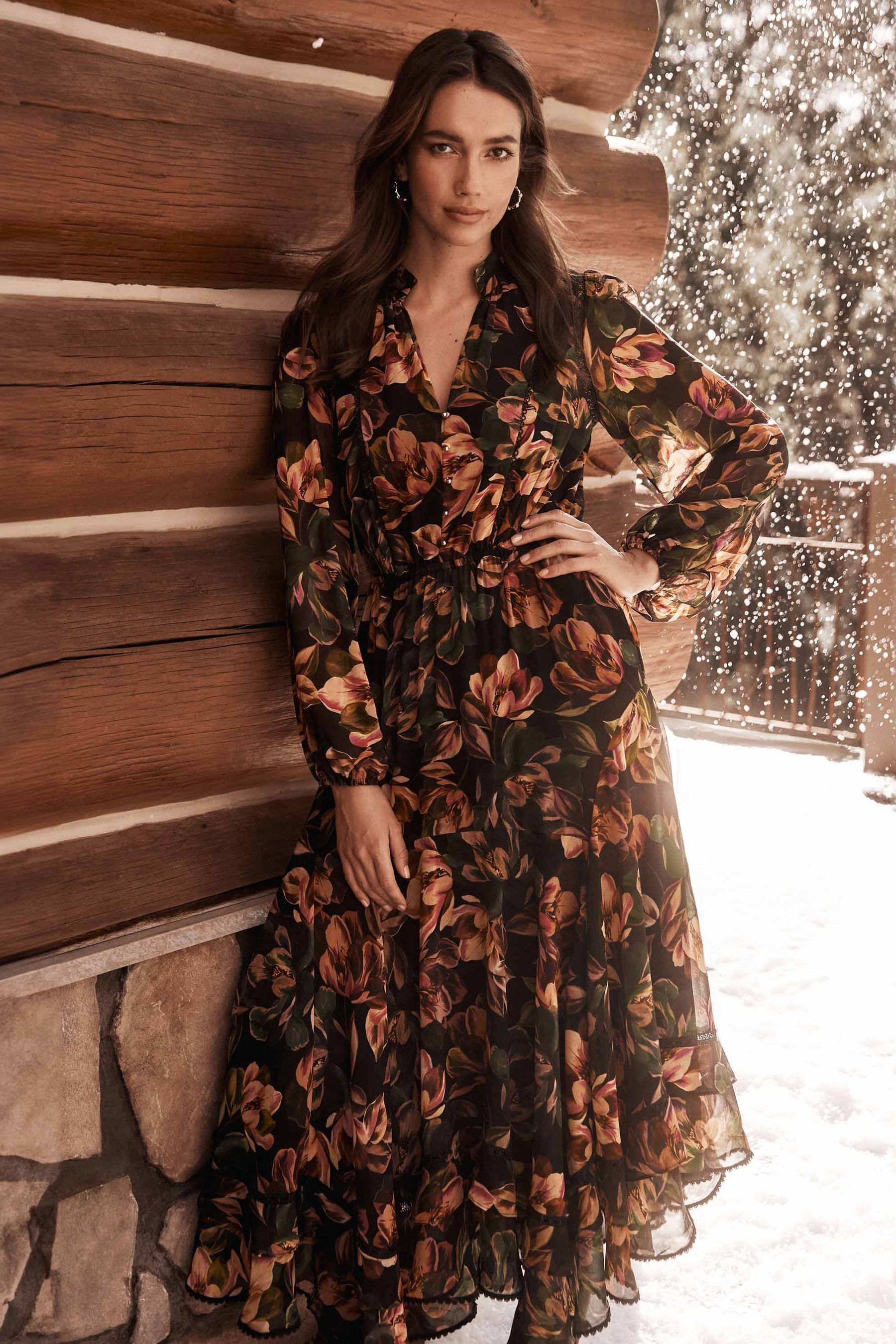 Long floral button outlet up dress