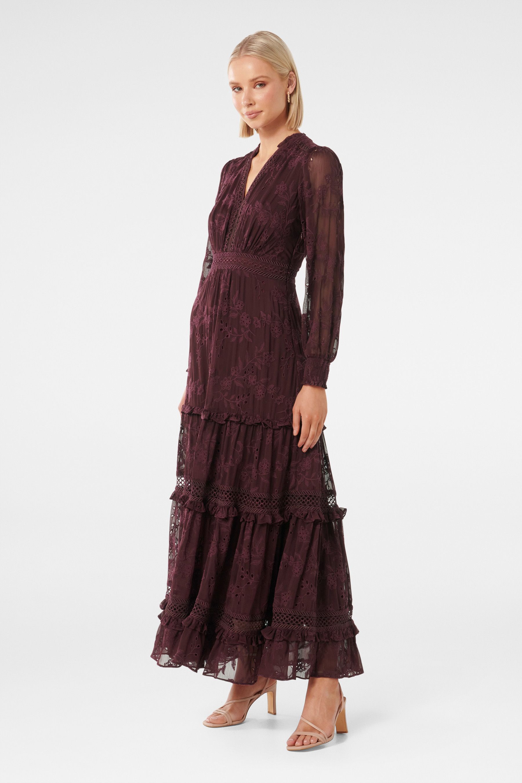 Forever New Brown Helena Embroidered Midi Dress