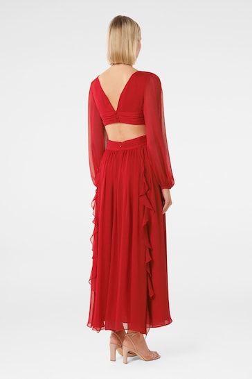 Forever New Red Rosalyn Long Sleeve Frill Dress