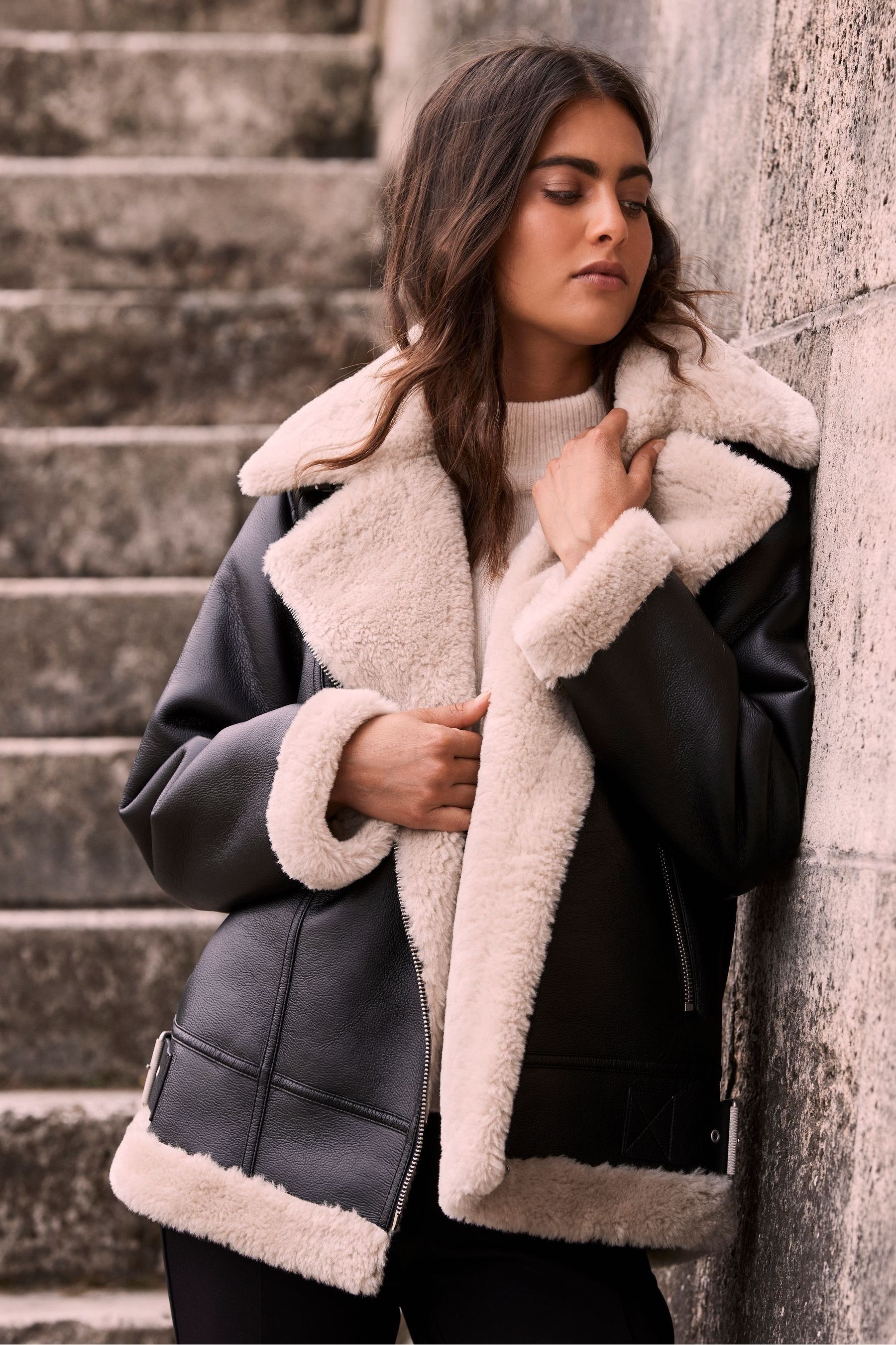 Cropped aviator sale jacket black