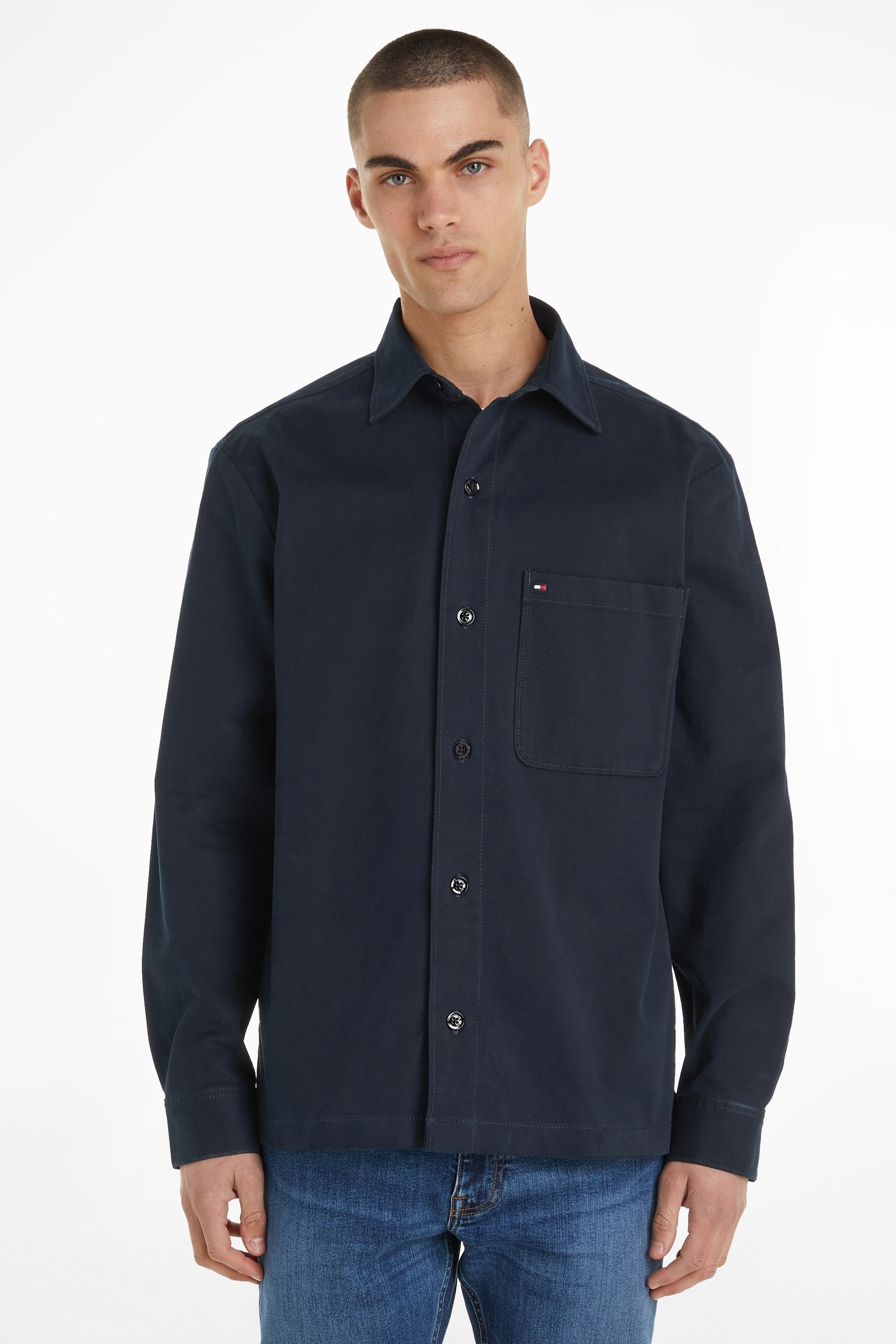 Buy Tommy Hilfiger Blue Solid Bedford Overshirt from the Next UK